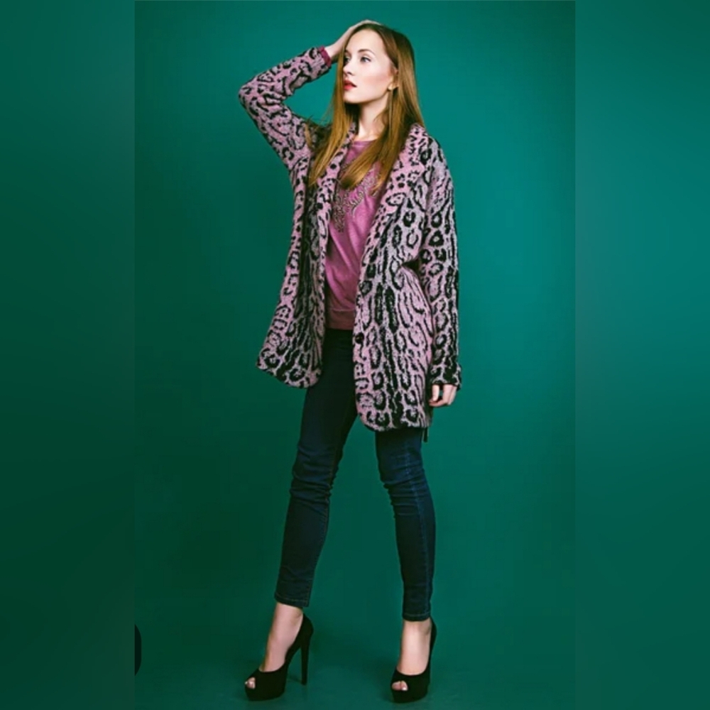 Marc Cain Animal Print Wool Blend Knit Blazer. Size: 10.